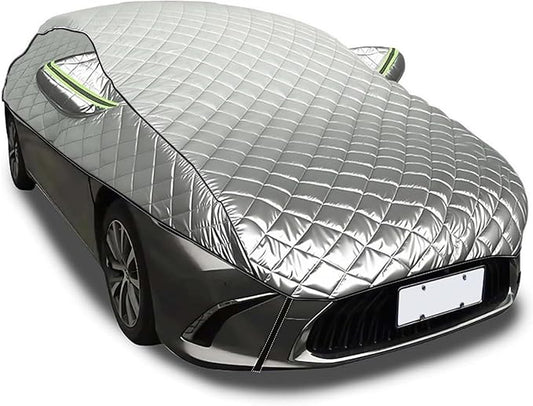 Hail Protection Car Cover Half Cover,5-Layer Heavy Duty Waterproof 210T Taffeta with Double Cotton Padding,Sun UV Rain Snow Resistant,fit Sedan Length from 4.5-5.2M,SUV 4.5-4.9M(Color:Silver)