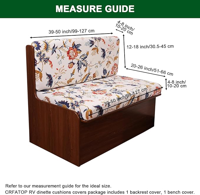 CRFATOP Sets of 2 Printed RV Dinette Cushion Slipcover Stretch Camper Cushion Covers Floral 2 Seat Sofa Chair Cover Furniture Protector for RV Car Bench 2 Backrest Covers & 2 Bench Covers,21