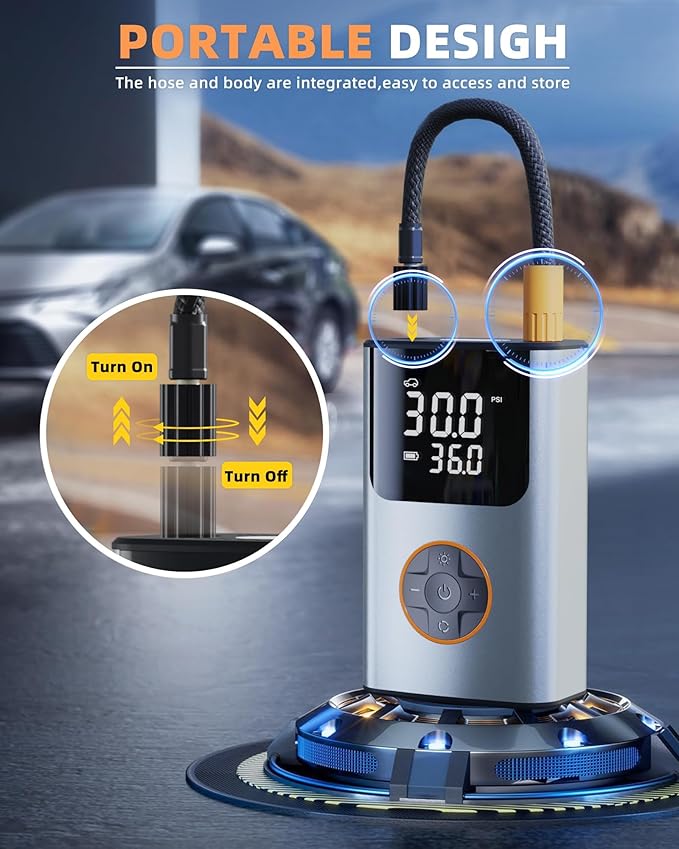 Tire Inflator Portable Air Compressor, Bike Pump, 150PSI Air Pump for Car Tires with LCD Dual Screen and Digital Tire Pressure Gauge, Air Compressor for Bicycle, Motorcycle, Compact Car, Ball