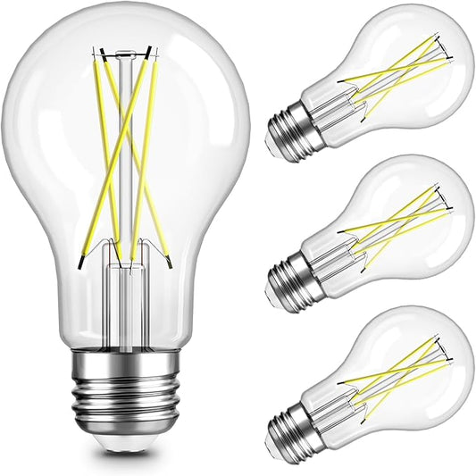 TJOY 4 Pack A19 Vintage LED Edison Bulbs, Dimmable Light Bulb 60W Equivalent, High Brightness 5000K Daylight, Ultra-Bright, 8W E26 Standard Base, 800Lumens, CRI80+, Clear Glass Filament Bulb for Home