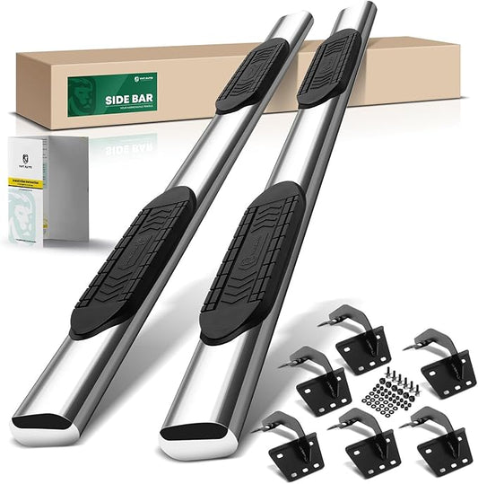 YHTAUTO 6" Running Boards Side Steps Compatible with Dodge Ram 1500 2019-2025(Excl. Ram 1500 Classic), Extended/Quad Cab, Oval Straight Stainless Steel Polished Chrome, Truck Cab Side Step Rails