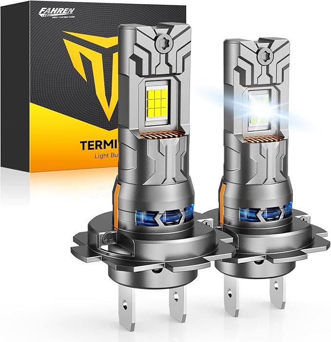 FAHREN New-Gen & Modern H7 Light Bulbs, 12X 60000 Lumens Ultra Bright, 6500K H7LL Fog Lights 𝟏:𝟏 Mini Size, No extra Adapter Required with Cooling Fan, Direct Install, Tire Lights Pack of 2