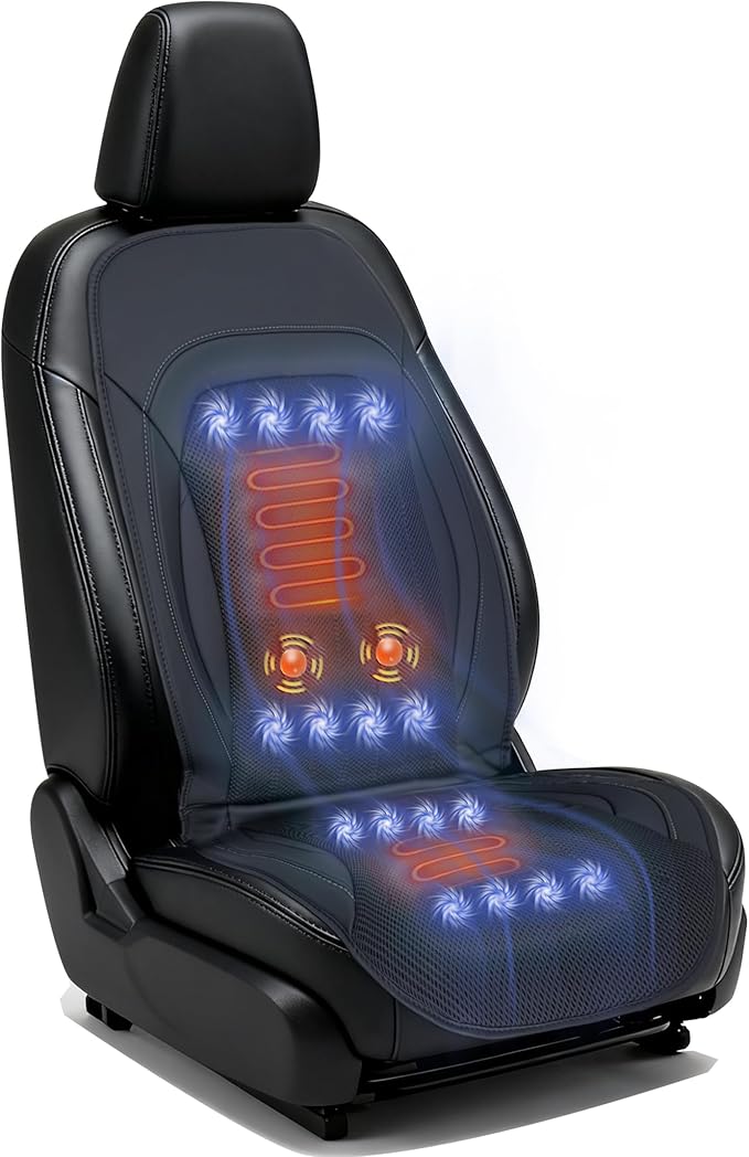3-in-1 Cooling Car Seat Cushion with Massage & Climate Control, 16 Fans Ventilated Seat Cooler, 12V Front Seat All-Weather Cooling Seat Cover for Car SUV Truck (Warm&Cooling&Massage)