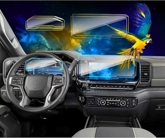(4pcs) for 2022- 2026 Silverado Sierra 1500 Screen Protector for 2022 2023 2024 2025 2026 Silverado GMC Sierra 1500 2500 3500 HD 13.4Inch (Tempered glass Nav.&Soft Dashboard Screen Protector), Dash+Nav