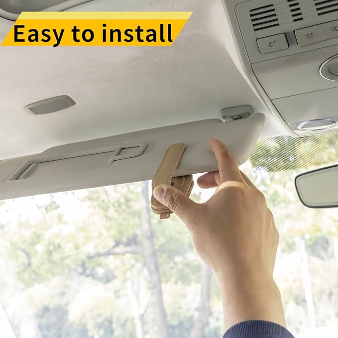 Yuoyar Sunglass Holder for Car, Magnetic Leather Sunglasses Holder and Ticket Card Clip, Car Visor Accessories, 2 Packs (Beige)