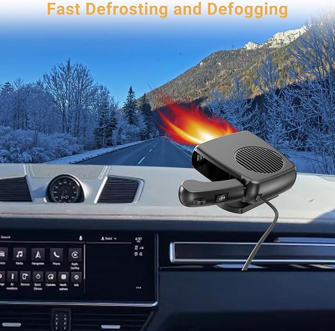 Car Heater - 12V 200W Portable Auto Heaters Defroster Windshield Defogger Automobile Windscreen Heater for Cars with Fast Heating & Cooling Window Defrosters with Ergonomic Handheld Design