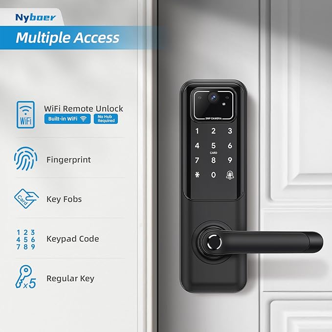 WiFi Camera Video Smart Door Lock with Fingerprint, Nyboer Keyless Entry, Electronic Digital Keypad with Handle