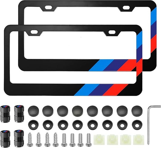YOSRTER 2PCS Aluminum License Plate Frame for All BMW Accessories, Tri-Color License Plate Cover Frame Matte License Plate Cover Car Front and Rear Decoration（Blue/Purple/Red）