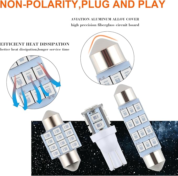 24 Pieces Dome Light LED Car Interior Bulb Kit Set 194 T10 DE3175 578 31mm 42mm Bulbs Interior Replacement Lights for Car Map License Plate Door Side Marker Cornering Trunk Light - Blue