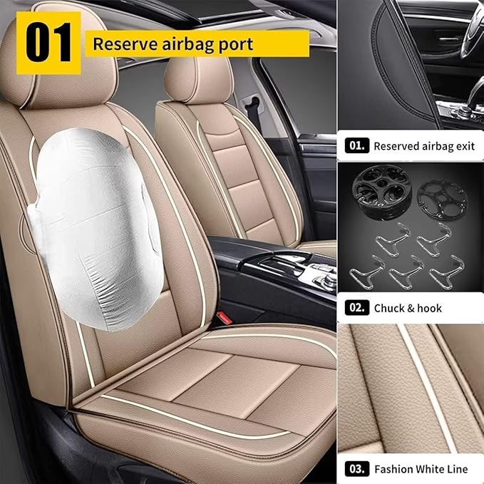 YORKNEIC Car Seat Covers Front Set fit for Jeep Cherokee 2014-2023, Waterproof Leather Breathable Seat Covers Minimalist Luxury Easy Install Full Protection (2 Front Set, Beige)