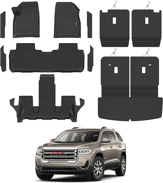All Weather Car Floor Mats Cargo Liner with Backrest Mat for GMC Acadia 2017-2023 (Only Fit 6 Seats), TPE Rubber Liners Full Set with Door Sill Protectors Automotive Mats for 2023 Acadia Accessories