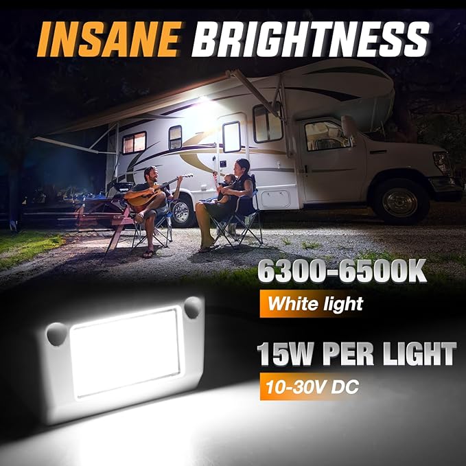 Nilight RV Exterior Light 2PCS 5 Inch Porch Lights Flood Beam 12V 24V LED Scene Cargo Lighting White Aluminum Housing for RVs Trailers Travel Campers 5th Wheels Motorhome SUV Truck