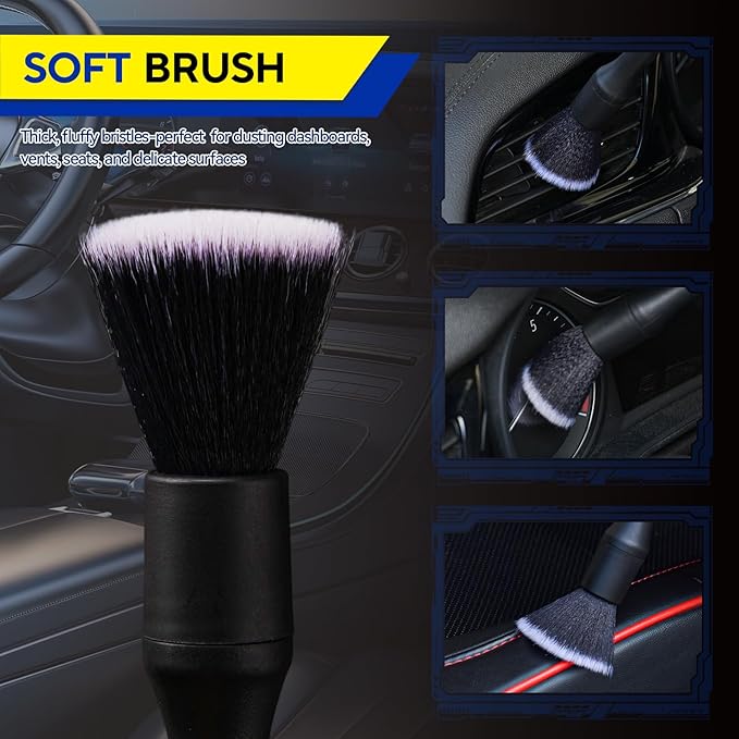 7PCS Car Detailing Brush Kit - Ultra Soft Boars Hair Car Interior Detailing Brushes, Includes 4 Different Brushes, Multi-use for Cleaning Interior or Exterior