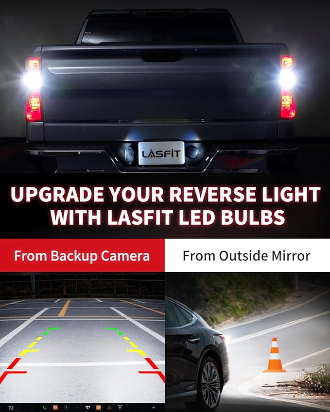 LASFIT 921 LED Bulb Reverse Lights, 912 T15 Back Up Light CANBUS Error Free W16W 906 Reversing Bulb 904 916 6000K Xenon White New Upgrade Design, Plug and Play (Pack of 2)