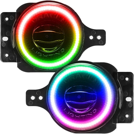 ORACLE Lighting 5847-334 Pair of ColorSHIFT 20W LED Fog Lights Compatible with 2018 2024 Wrangler JL - Amber - Road Compliant - Rugged & Durable - High Performance