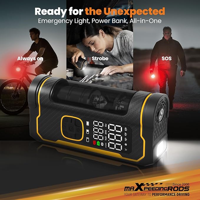 maXpeedingrods Tire Inflator Portable Air Compressor 150PSI Cordless Car Tire Air Pump with Digital Dual Displays, LED Light, Auto Shut-Off, Memory Function, Air Pump for Car, Bike, Motorcycle, Ball