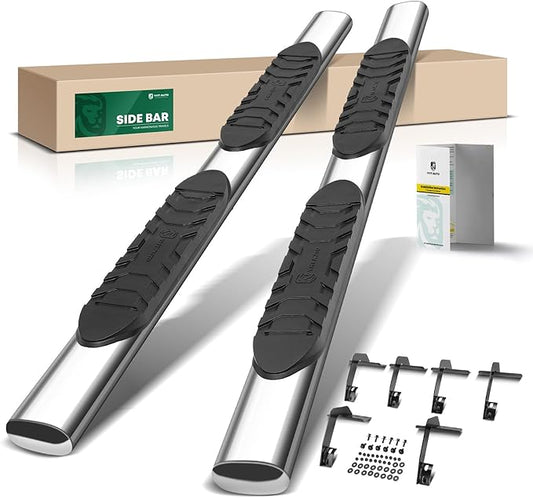 YHTAUTO 5 Inch Running Boards Side Steps Compatible with 2019-2025 Ram 1500(Excl. Ram 1500 Classic), Extended/Quad Cab, Oval Straight Stainless Steel Polished Chrome, Truck Cab Side Step Rails