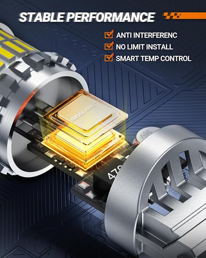 SEALIGHT Reverse Light Bulbs, 3157 LED Bulb White, 700% Brighter 3156 3057 4157 4114 T25 Bulbs 57-SMD LED Chipset with Projector Len for Brake Light, DRL, Backup Light, Pack of 2