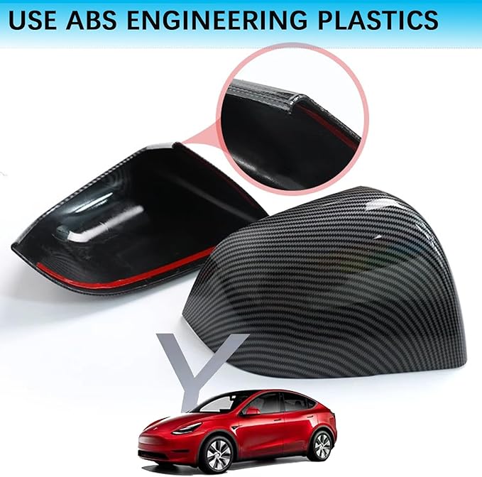 YHCDSEA Rearview Mirror Guard Cover for Tesla Model Y, Side Mirror Cover Exterior Accessories fit for Tesla Model Y 2024 2023 2022 2021 (Glossy Carbon Fiber Pattern, Model Y)