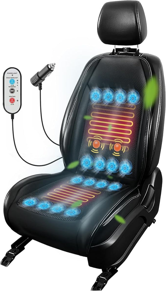 Summer Cooling Seat Cover for Car Front Seat Massage Cooling Car Seat Cushion Ventilated Seat Cover Winter Car Seat Cooling Pad 12V 16 Fans Seat Cooler Pad (Black)
