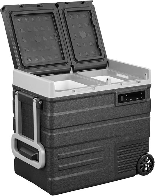 Alpicool UD65 Portable Wheeled Car Freezer with Dual Compartments,12 Volt Car Refrigerator, 60 Quart Fast Cooling Fridge, with 12/24V DC and 100-240V AC for Outdoor, Camping, RV, Truck