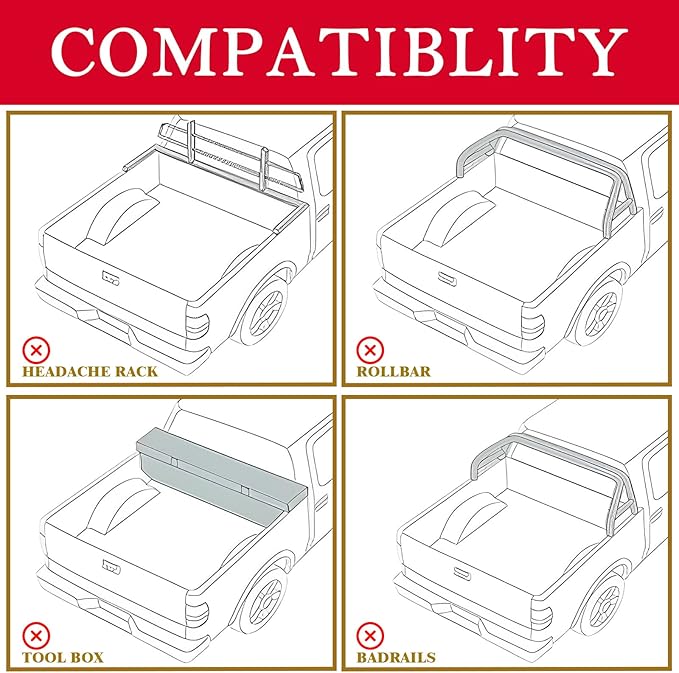 TOMOKA Hard Quad-Fold Truck Bed Tonneau Cover Compatible with 2016-2023 Toyota Tacoma 6 FT (74") Bed (Models Without Trail Special Edition Storage Boxes) Fiberglass Reinforced Polymer