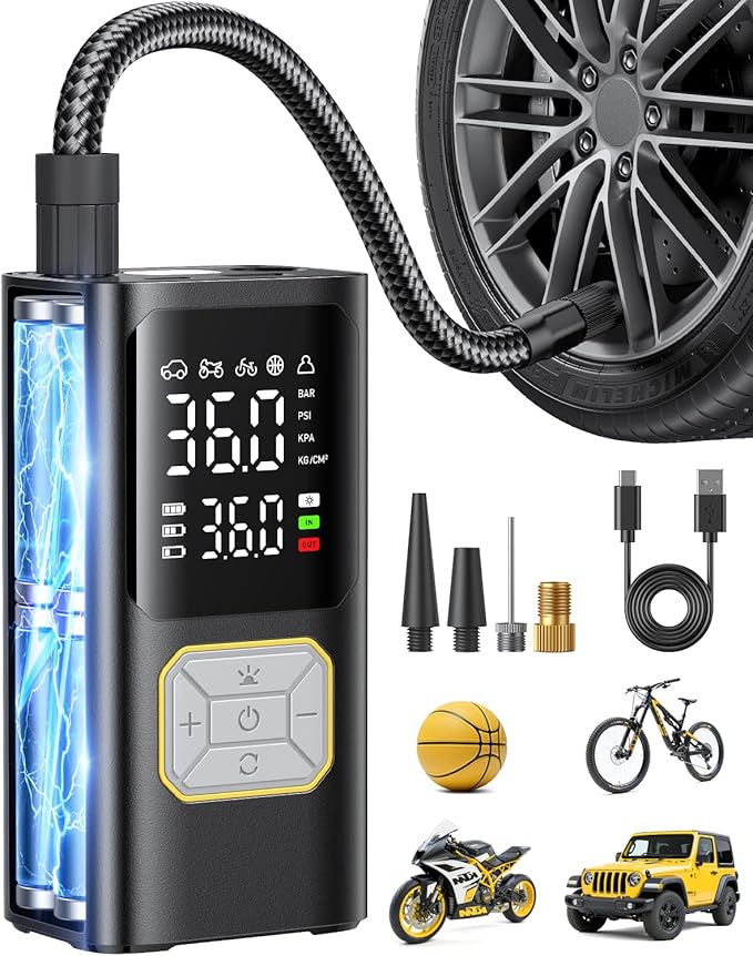 Tire Inflator Portable Air Compressor, 150PSI Air Pump for Car Tires, Cordless Air Compressor Pump with Digital Pressure Gauge, Auto Shut-Off Tire Pump