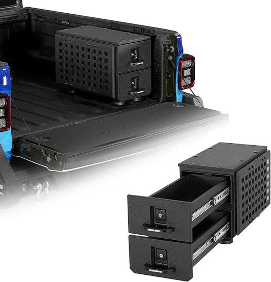 Hooke Road Truck Bed Tool Box with MOLLE Panel for Jeep Gladiator JT, Toyota Tacoma, Chevy Colorado & GMC Canyon 5'2" Bed, Wheel Well Storage Drawer Toolbox with Lock Keys