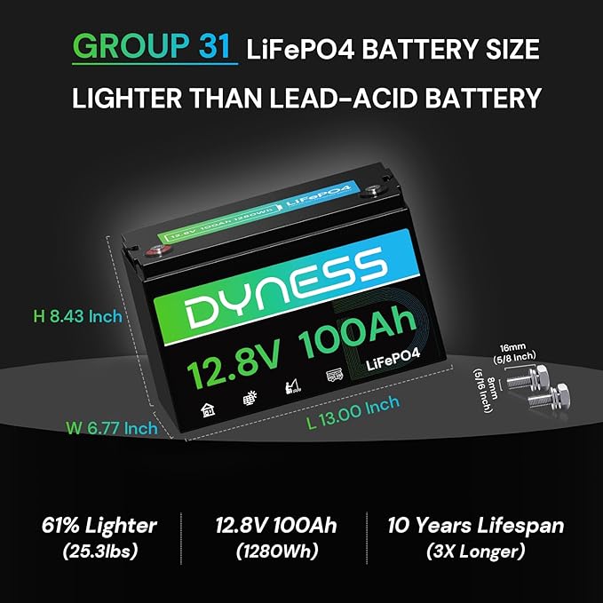 12V 100Ah LiFePO4 Battery BCI Group 31 Lithium Battery with Low-Temp Cut Off Protection, A+ Grade Cell Built-in 100A BMS, Perfect for RV, Solar System, Off-Grid, Home Energy Storage