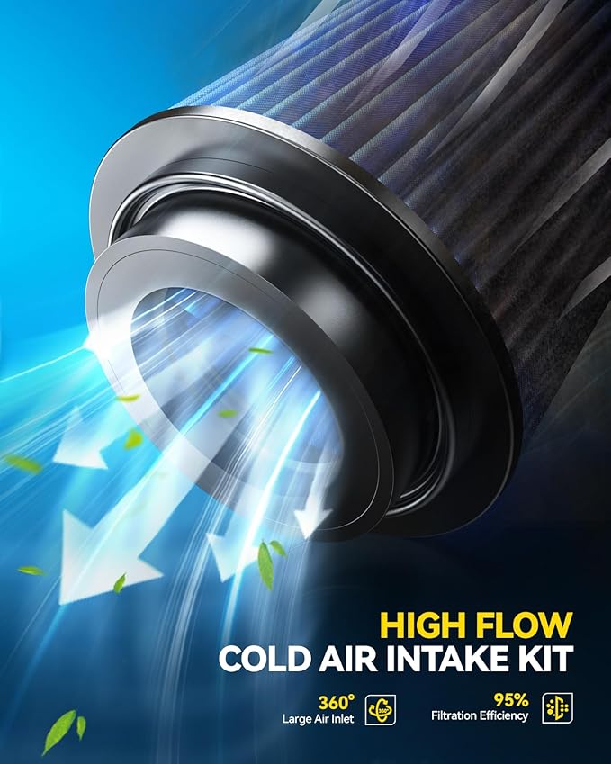 PHILTOP 4" Cold Air Intake Kit System + Heat Shield Compatible with GMC/Chevy 1999-2006 V8 4.8L/5.3L/6.0L Silverado/Sierra 1500/2500/3500, High Performance, Blue