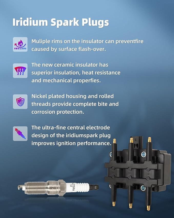 ECCPP 1 ignition coils with 6 iridium Spark Plugs,UF305,for Chrysler Town & Country &,for Dodge Grand Caravan &,for Jeep,for Wrangler,for Volkswagen,UF305,56032520AB,56032520AC