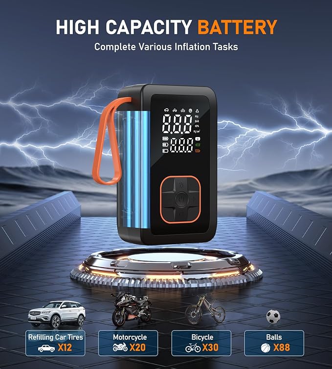 Tire Inflator Portable Air Compressor, 150PSI & 3X Faster Cordless Air Pump for Car Tires with LED Light, Tire Pump with Cigarette Lighter Plug for Cars, Motorcycles, Bicycles, Balls(Black)