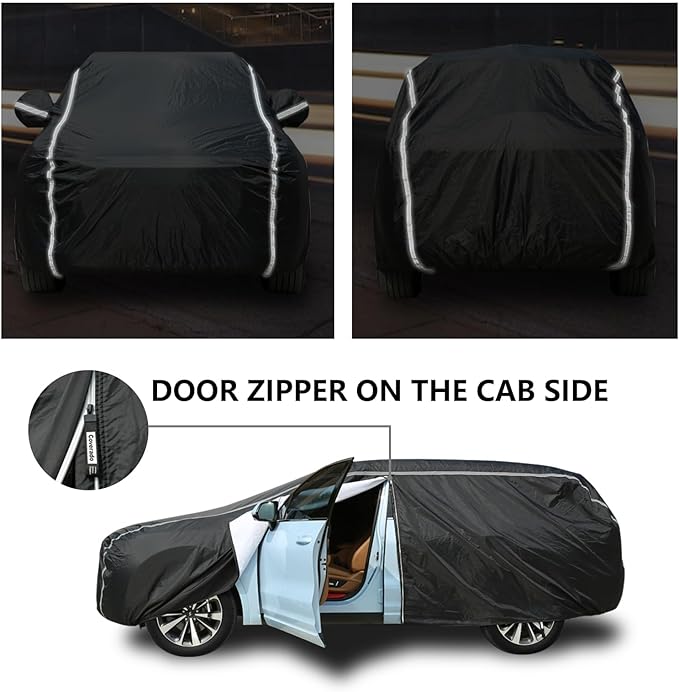 Tecoom Car Cover Waterproof All Weather, Car Covers for Automobiles with Zipper Door, Cotton Backing, Windproof Sun UV Hail Protector, Universal Fit for SUV (170"-190")