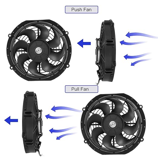 Universal 10 Inch Black Slim Radiator Cooling Fan 12V 80W Push Pull with Mount Kit – Fits Radiators for Vehicles, Cars, Trucks