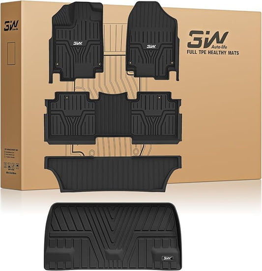 3W Floor Mats & Cargo Liner Fit for Honda Odyssey 2026-2018 Mini Passenger Van, All Weather TPE Floor Liners 1st 2nd & 3rd Rows Car Mats and Trunk Liner Odyssey Car Accessories, Black