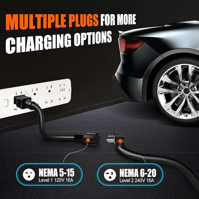 40FT Cable EV Charger Level 1 and Level 2 16 Amp EV Charging Station with NEMA5-15P & 6-20 Plug, Compatible with J1772 Electric Cars for Household Travel Portable Electric Vehicle Charger