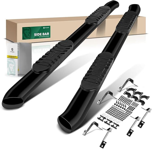 YHTAUTO 5 Inch Running Boards Side Steps Fit Dodge Ram 2500/3500 2010-2024, Extended Crew/Mega Cab, Oval Bent Ends Carbon Steel Black Powder, Truck Cab Side Step Rails Off-Road Exterior Accessories