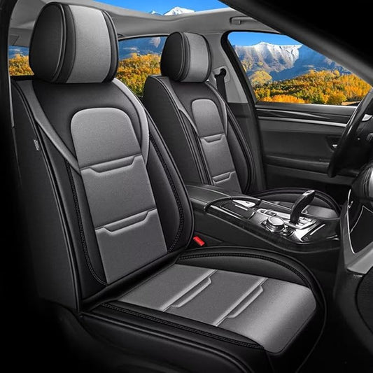 YORKNEIC Car Seat Covers Front Set fit for Jeep Patriot 2007-2017, Leather Car Seat Covers Waterproof Easy Install Anti-Slip Protection (2 Front Set, Black&Gray)