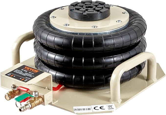 VEVOR Air Jack, 3 Ton/6600 lbs Triple Bag Air Jack, Airbag Jack with Six Steel Pipes, Lift up to 17.7 inch/450 mm, 3-5 s Fast Lifting Pneumatic Jack, with Side Handles for Car, Garage, Repair (White)