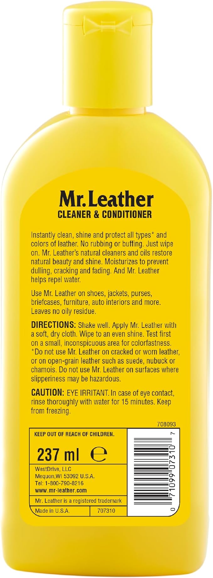 Mr. Leather Cleaner and Conditioner (8 oz) - Restores & Protects All Leather with Natural Oils - Hydrating and Water-Repelling Cream for Couches, Car Interior, Shoes, and Bags