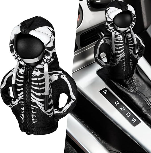Christmas Car Gear Shift Hoodie Decoration Halloween Funny Gear Shift Cover Mini Universal Knob Hoodie Cover for Automotive Car Interior Accessories Gadgets Gift(Black,Skull)