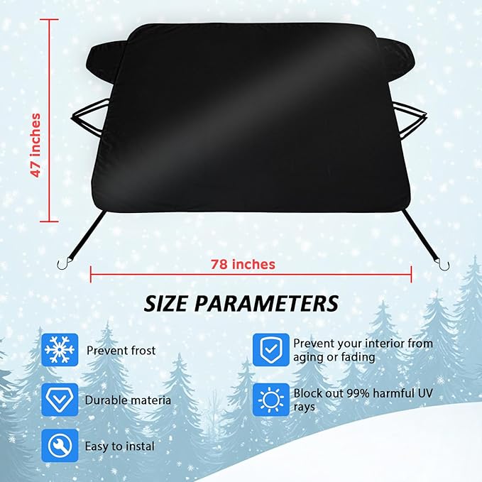 Windshield Cover for Ice and Snow for Dodge RAM 2500 3500 2010-2026, Double-Layer Oxford Fabric Windshield Cover, Winter Windshield Snow Removal Protector Car Shield Outdoor Accessories (78"x47")