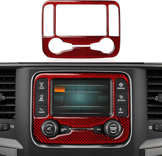 Center Console Multimedia Navigation GPS Panel Decals for 2013-2018 Dodge Ram 1500 2500 3500 / for Jeep Accessories Carbon Fiber Stickers, Red
