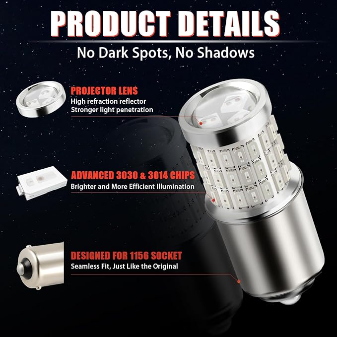 iBrightstar 1156 LED Bulb Red, BA15S 1141 LED Brake Light Bulbs Super Bright for Rear Brake Lights and Tail Lights, 2 Pack