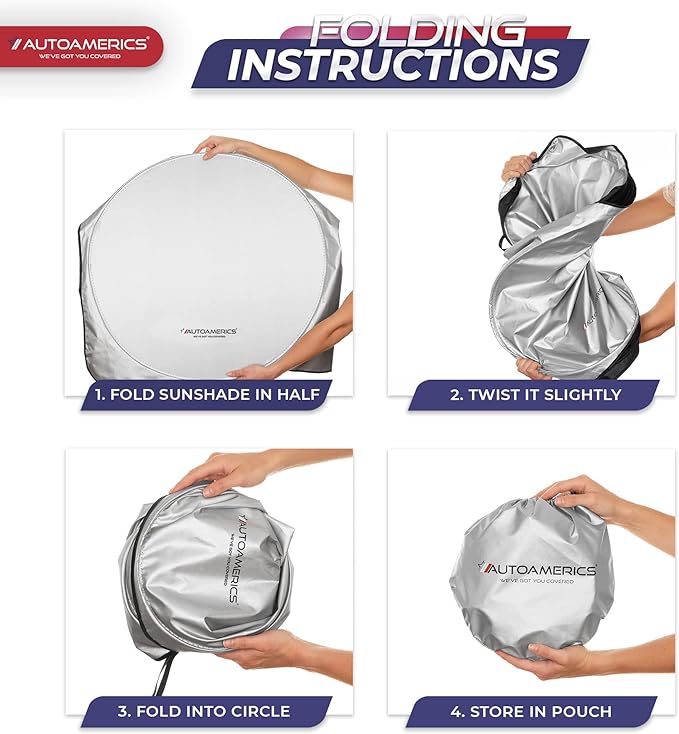 Autoamerics 1-Piece Windshield Sun Shade Standard Silver Foldable Car Front Window Sunshade for Most Cars SUV Truck - Heat Blocker Visor Protector Blocks Max UV Rays and Keeps Your Vehicle Cool Large