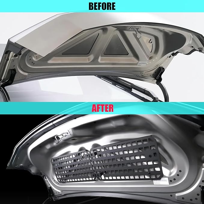 2pcs Fit for 2024 Tesla Cybertruck Front Trunk MOLLE Panel Aluminum Front Trunk Tool Storage Panel Cargo Storage Plug -and-Play Installation