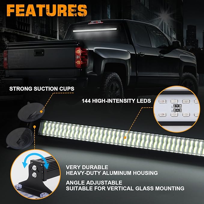 XRIDONSEN 35 inch Traffic Advisor Light Bar 144 LED White strobe lights Emergency Warning Flashing Safety Interior Windshield w/Directional Arrow for Construction Vehicles Snow plow Trucks