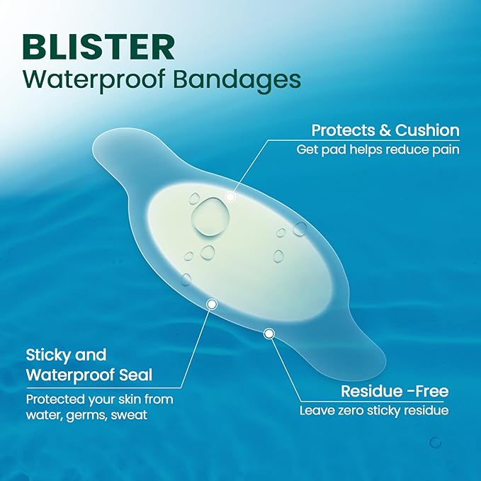 Welnove Gel Blister Bandages for Feet - 21ct Blister Cushion (Toe Pack) for Heel, Toe - Water-Resistant Hydrocolloid Bandages - Blister Pads for Prevention & Recovery