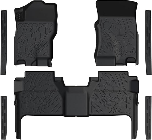 Floor Mats Fit for Nissan Frontier 2022-2025 2026 Crew Cab with 2nd Row Under-Seat Storage(Not for 2nd with Under Seat Speaker), TPE All Weather Protection Car Liners & 4 Door Sill Guards Accessories