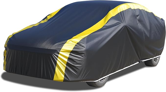 DINGHAO Car Cover Waterproof All Weather with Hot Stitching for Automobiles,6 Layers Outdoor Full Exterior Cover Sun UV Rain Snow Wind Protection Fit for 185"(185 * 73 * 59 inch) Sedan